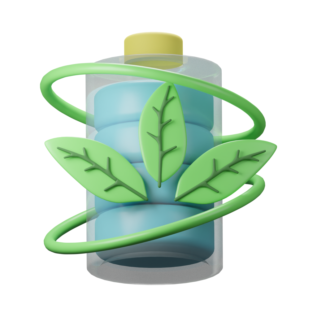 A battery surrounded by green branches symbolizes the green and environmentally friendly nature of new energy.