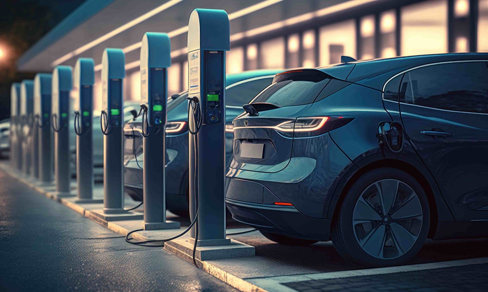 A few car park front of the charging station